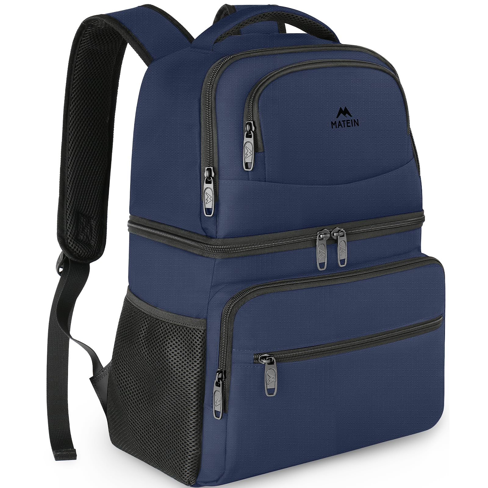MATEIN cooler backpack front view, blue design ideal for beach picnics
