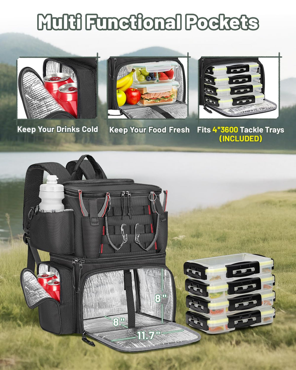 180 degree access design of MATEIN tackle box backpack