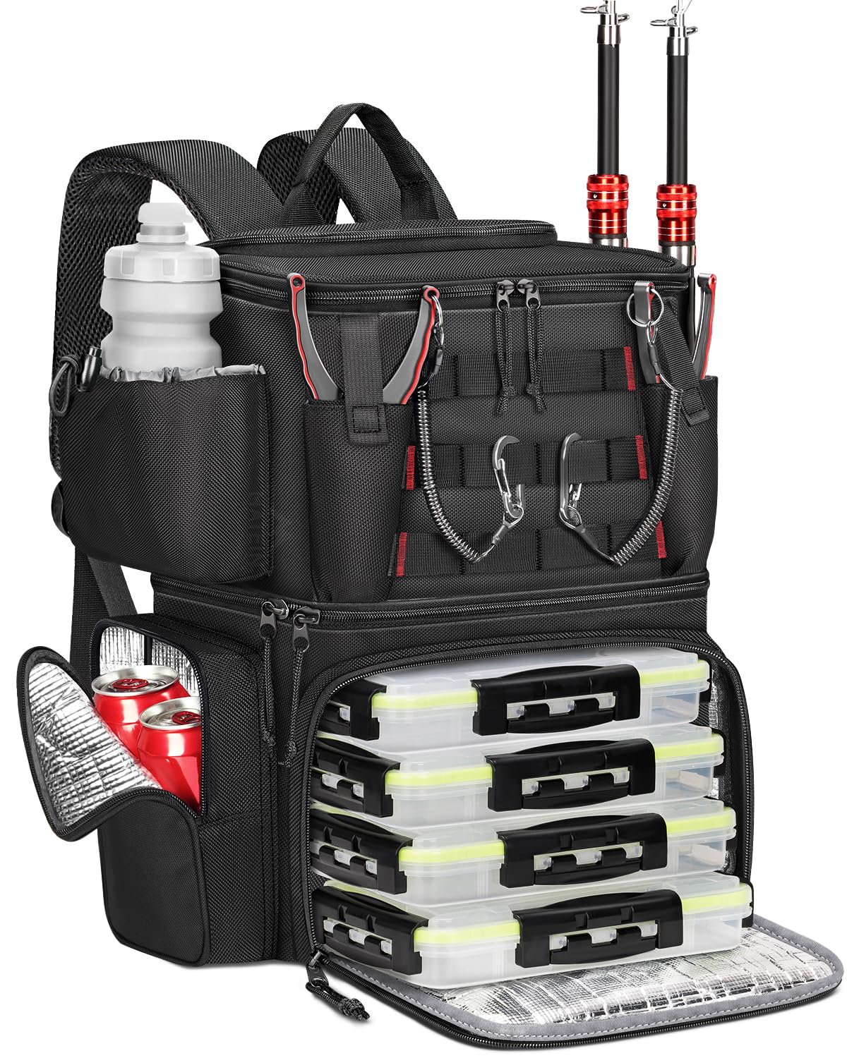 Breathable mesh back panel with reflective elements on MATEIN fishing backpack