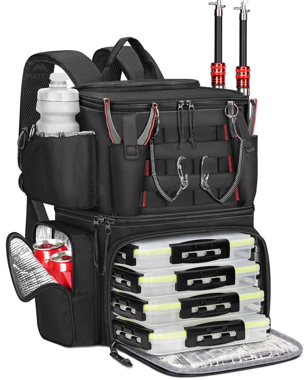 Breathable mesh back panel with reflective elements on MATEIN fishing backpack