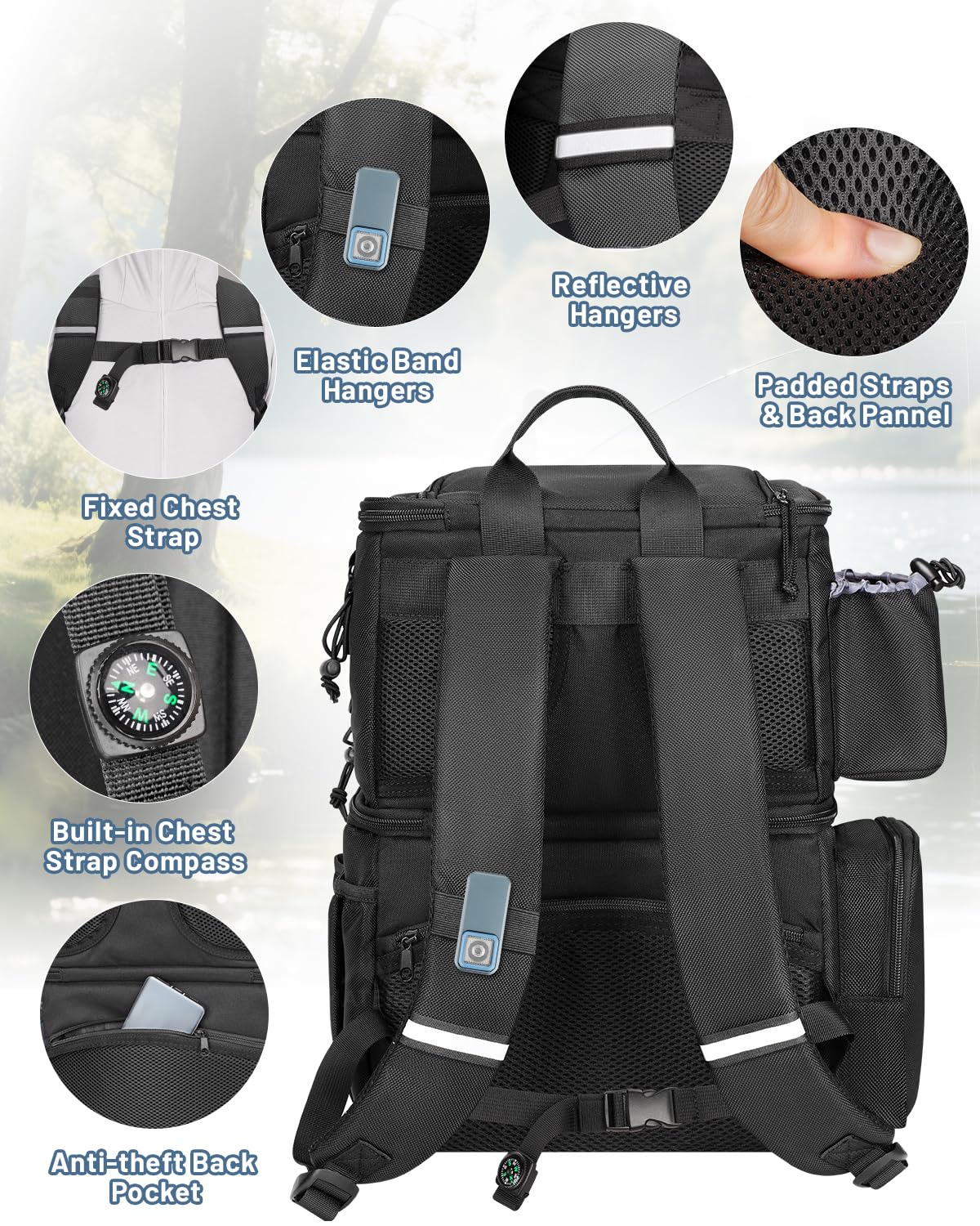 Side rod holder pockets on MATEIN tackle backpack