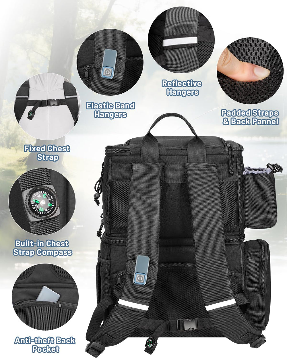 Side rod holder pockets on MATEIN tackle backpack
