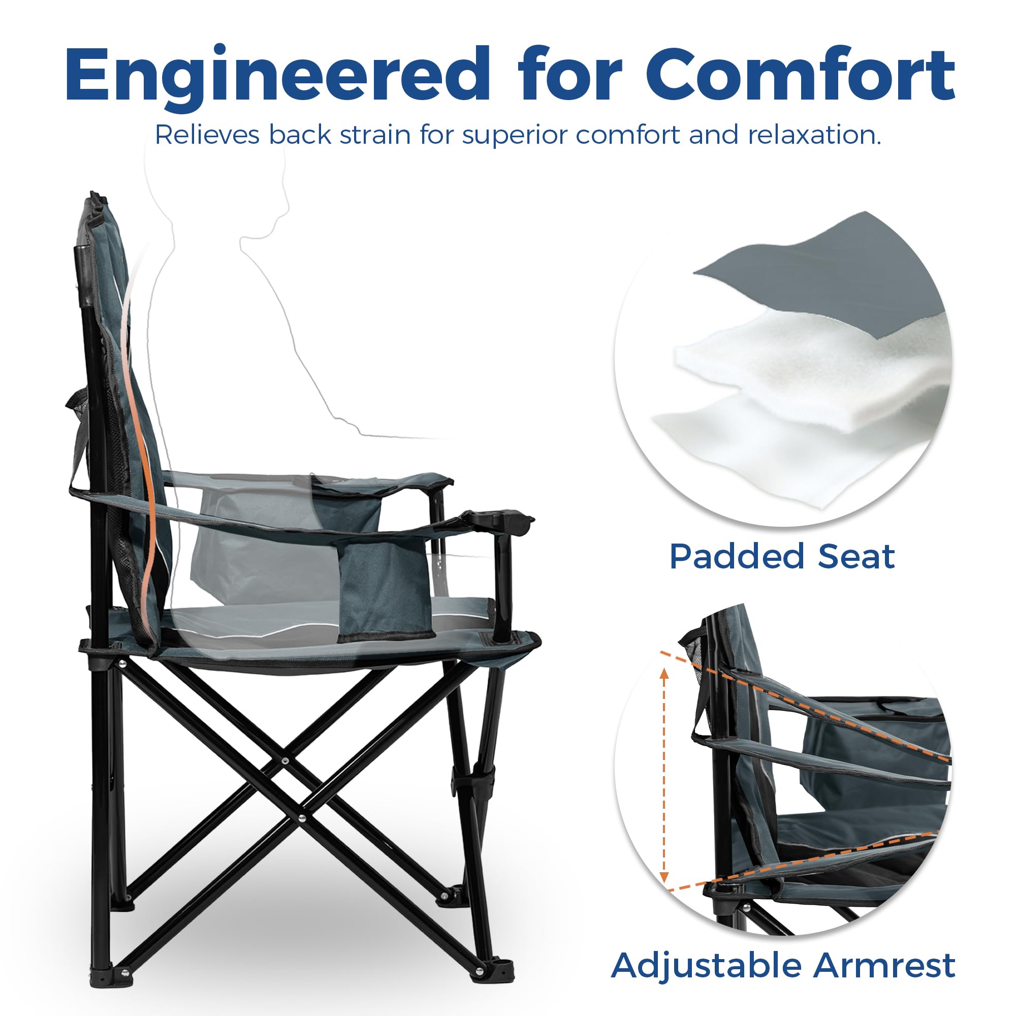 Matrasco high backrest supports relaxed seating by the water or campsite.
