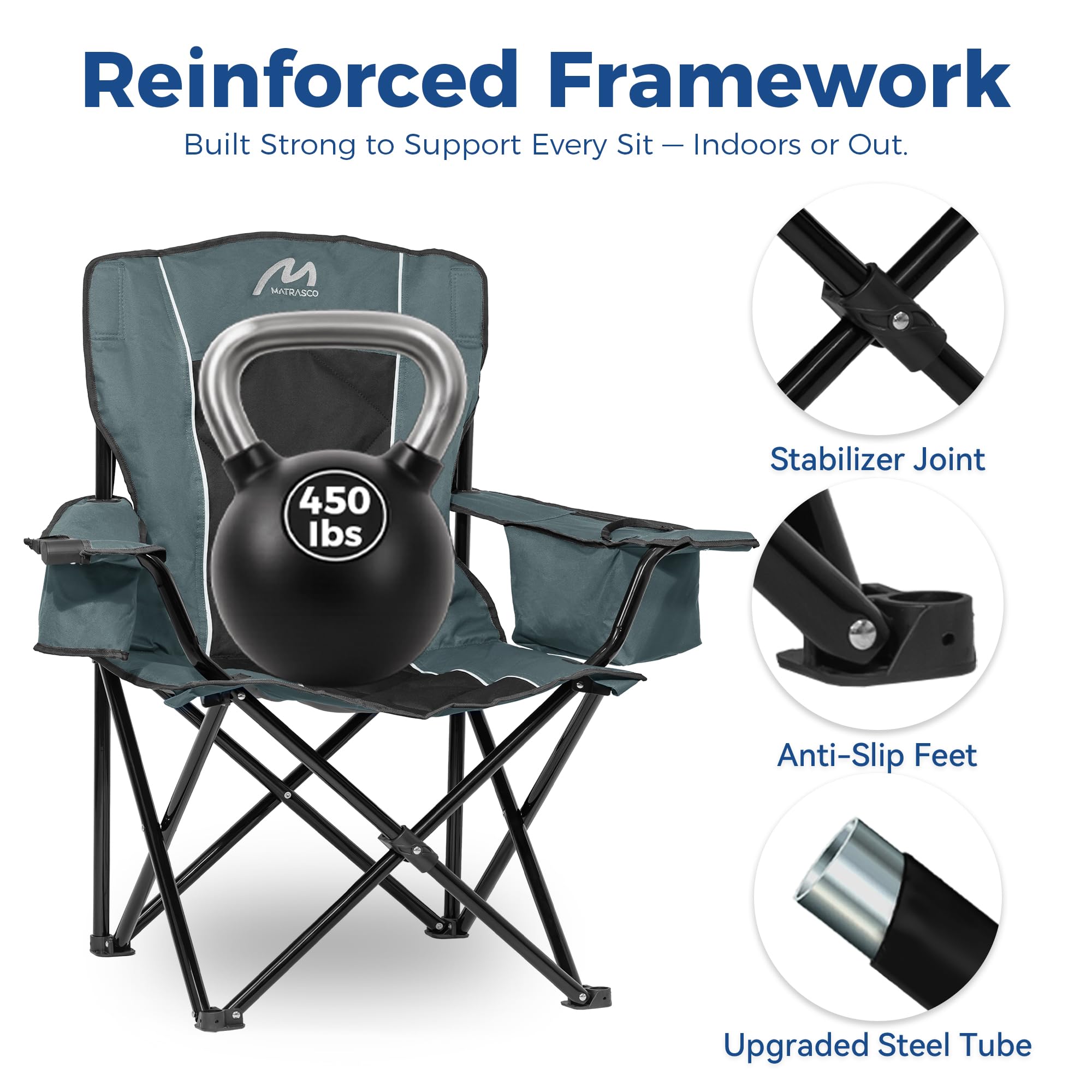 Matrasco padded armrests add comfort during long outdoor lounging.