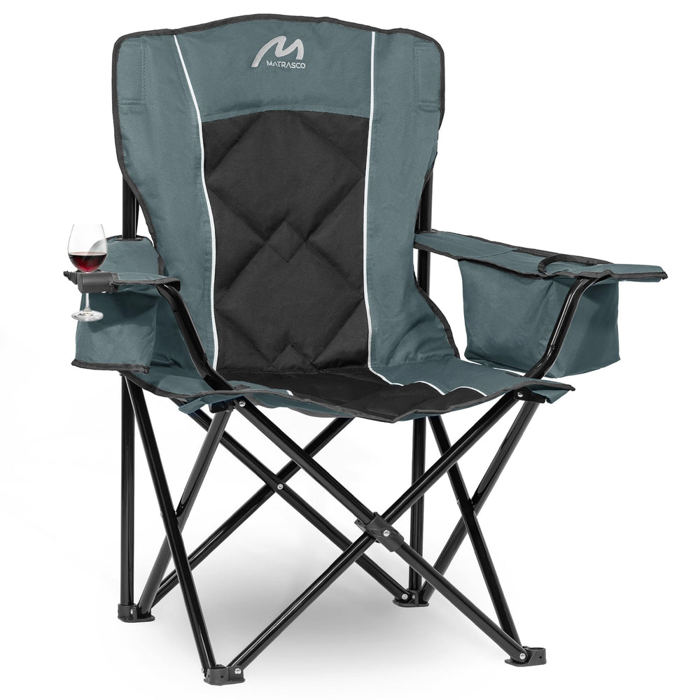 Matrasco oversized padded camping chair with steel frame for rugged outdoor seating.