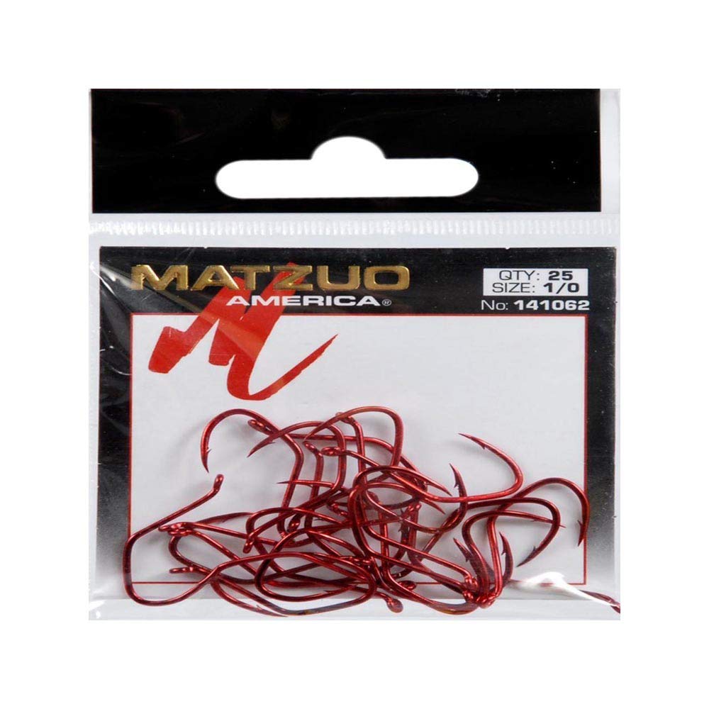 Matzuo sickle octopus hook in red chrome, ideal for secure bait presentation