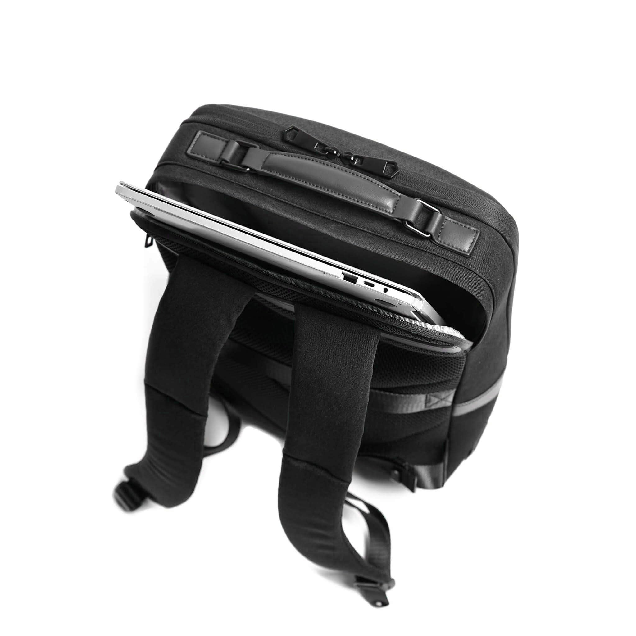 Maverick & Co Forte Light Backpack Black in-use lifestyle scene for daily errands