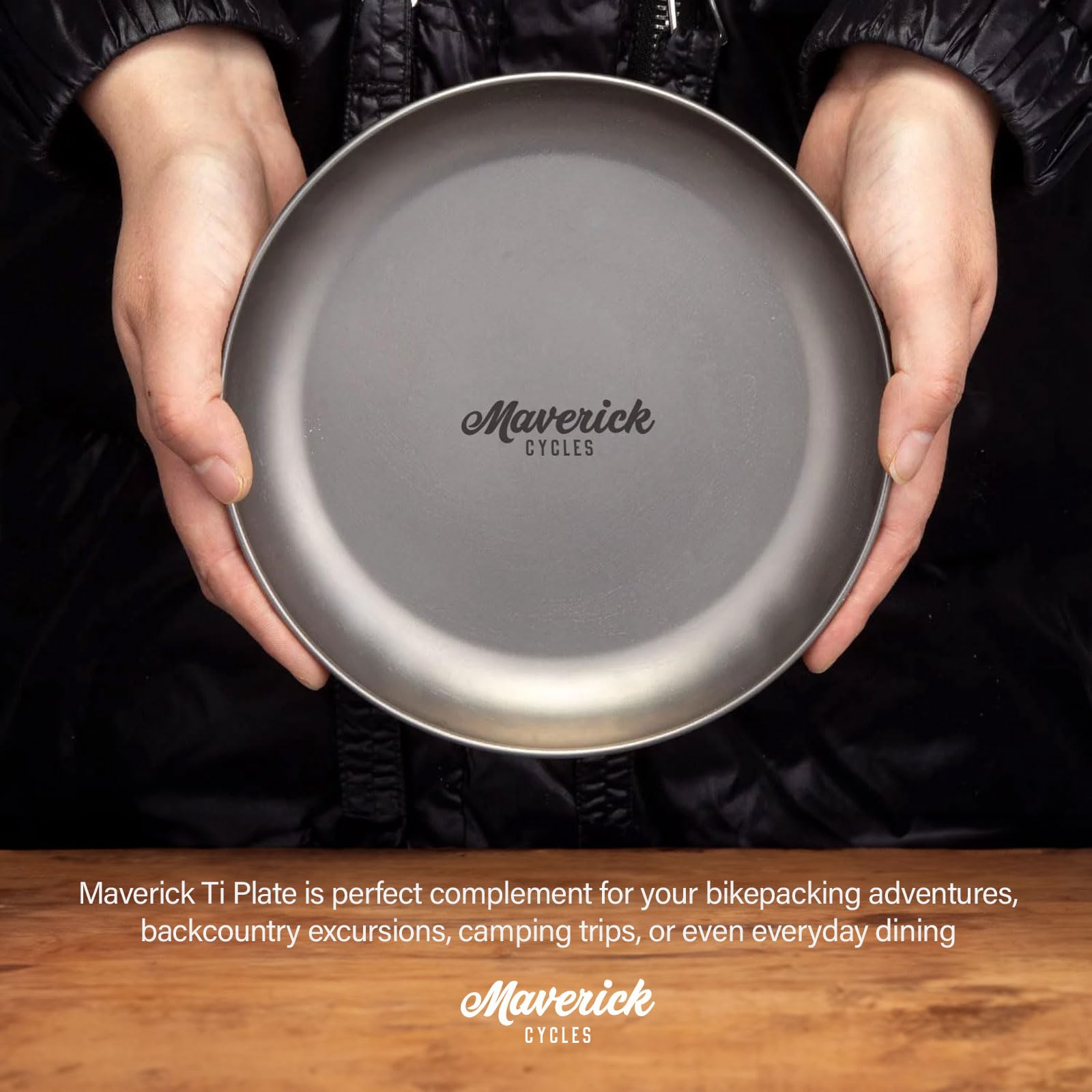 Maverick Cycles Ti Camping Plate in ultralight dining setup on trail