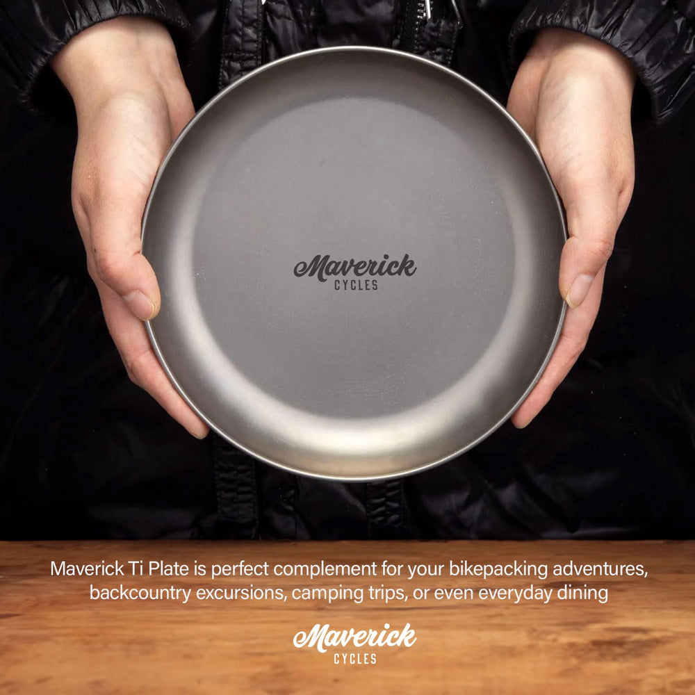 Maverick Cycles Ti Camping Plate in ultralight dining setup on trail