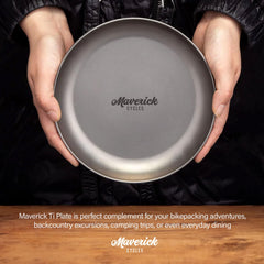 Maverick Cycles Ti Camping Plate in ultralight dining setup on trail