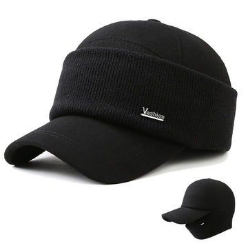 Mawjom warm winter cap in black, front view for outdoor warmth