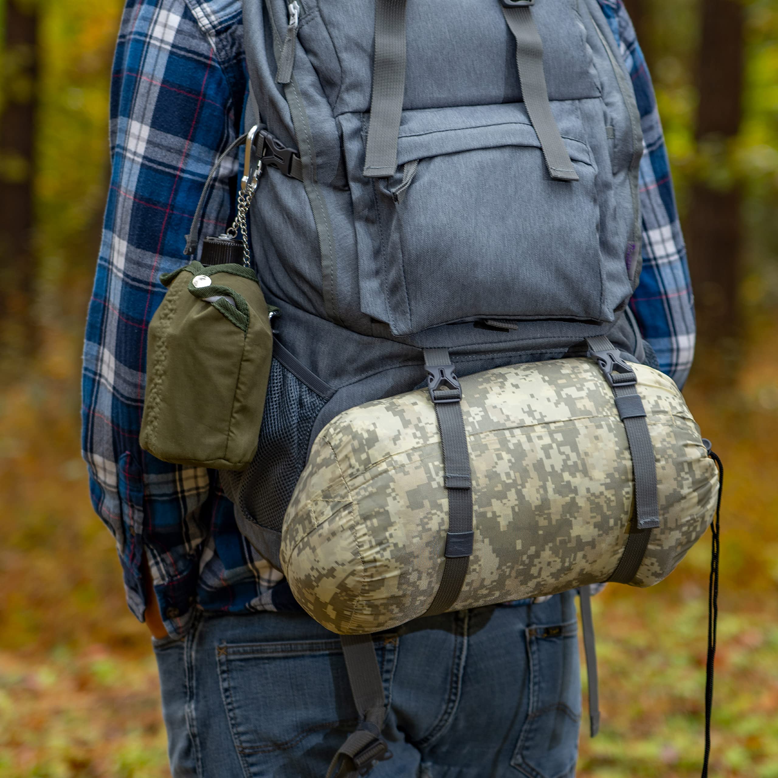 Maxam sleeping bag uses micro-polyester fill for airy warmth on warm nights.