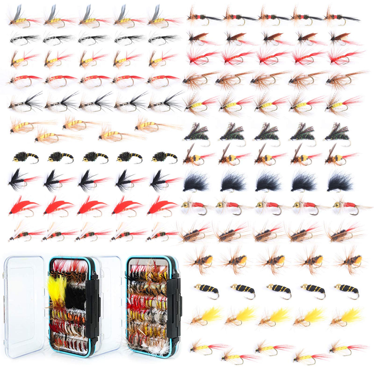 MAXIMUMCATCH 120-piece fly fishing flies kit with assorted patterns