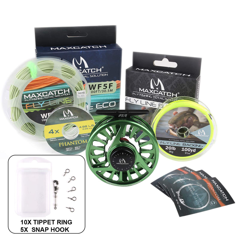 MAXIMUMCATCH AVID 3/4wt green reel close-up; durable CNC aluminum body.