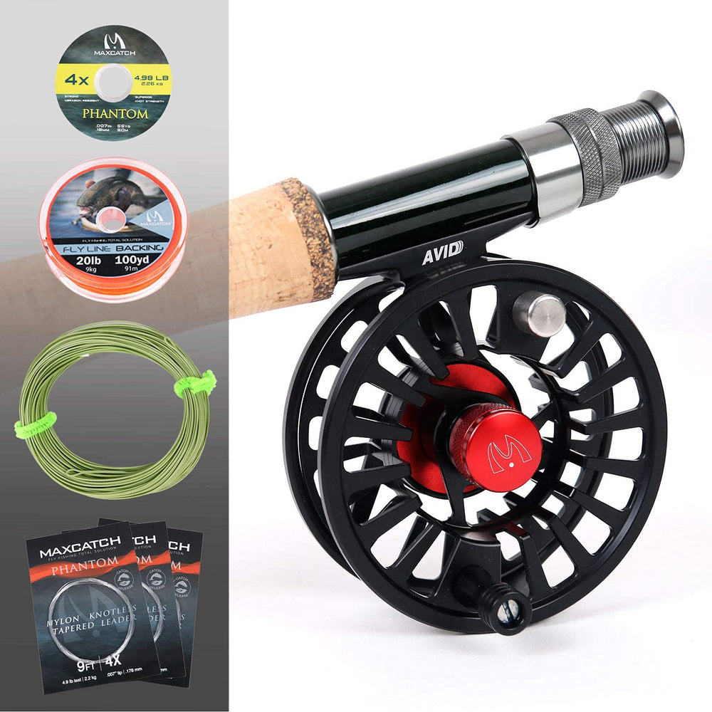 Maxcatch AVID black reel close-up highlighting precise disc drag and balance.