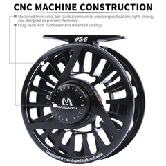 Maxcatch Avid drag-knob detail enables precise, numbered drag adjustments.