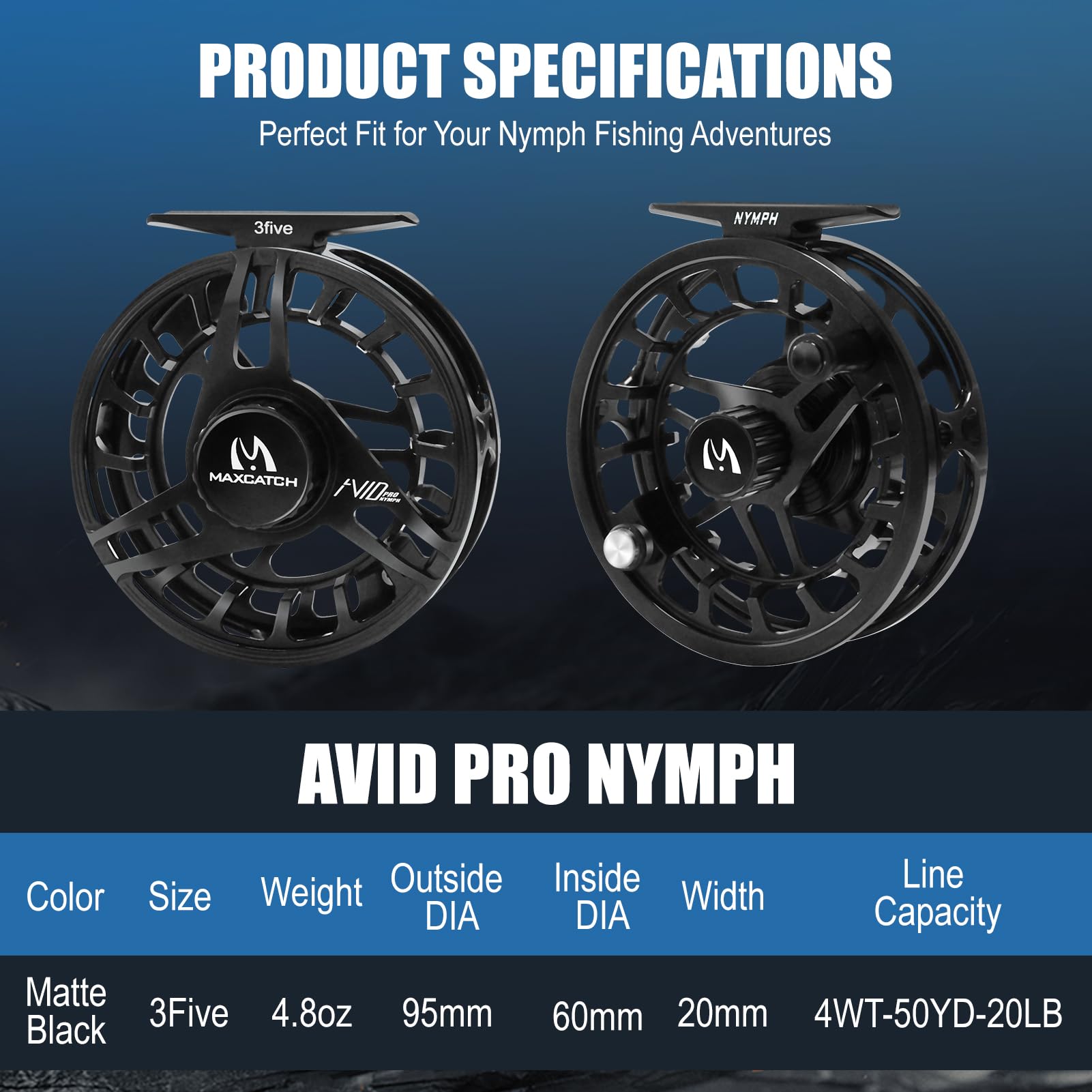 Maxcatch Avid Pro Nymph reel drag system delivers smooth engagement for clean fights.