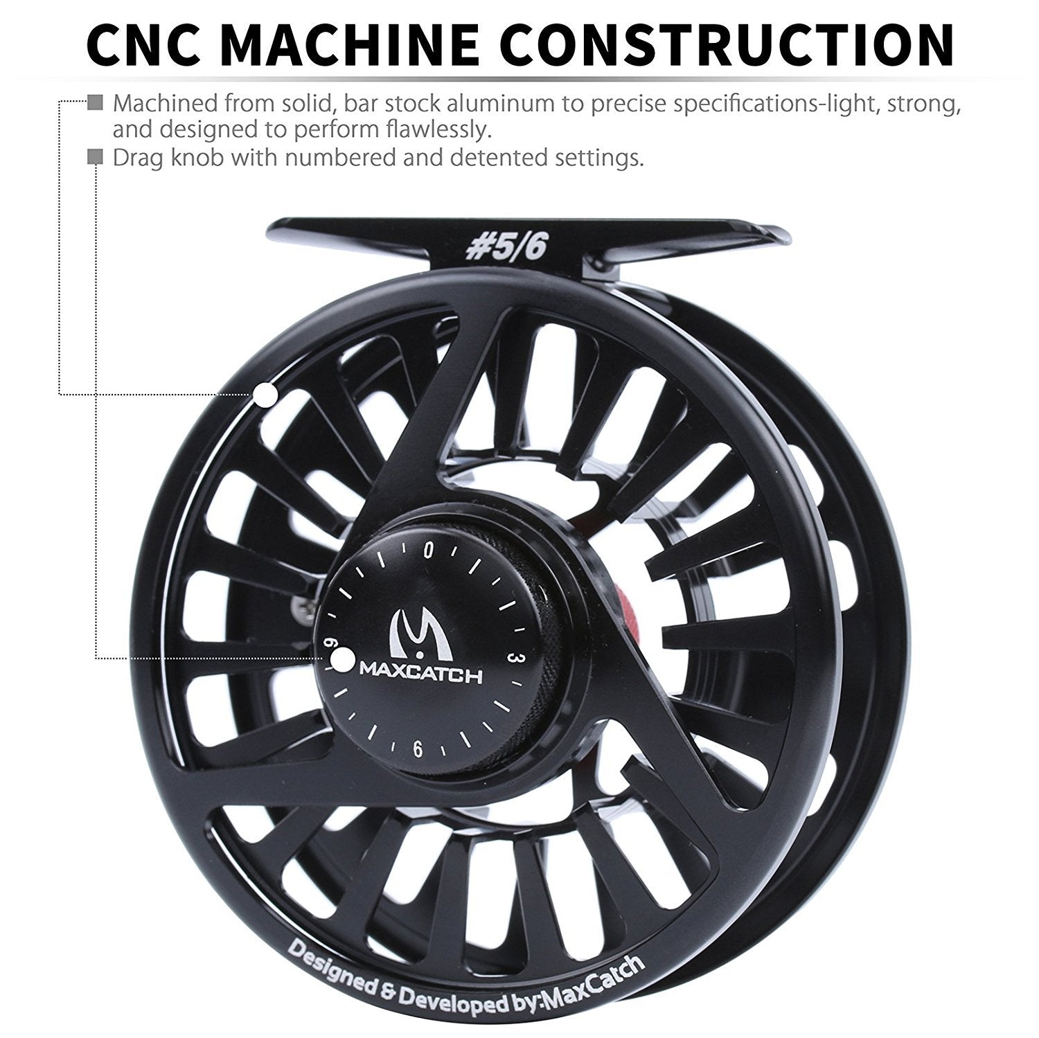 Maxcatch AVID reel CNC aluminum body showcases corrosion resistance for saltwater and freshwater use.