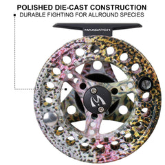 M MAXIMUMCATCH Maxcatch ECO fly reel drag-system close-up for controlled fighting.