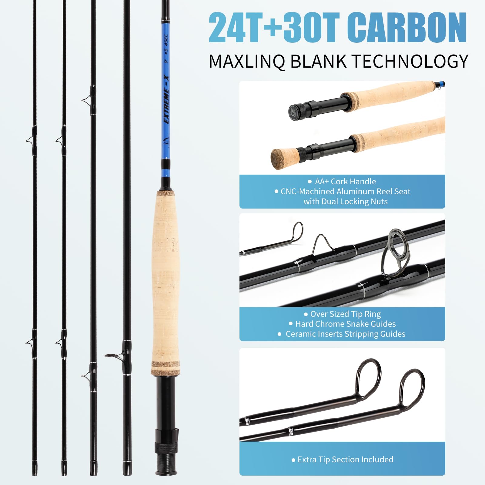 Close-up of 9' 5wt 4pc Extreme-X rod tip section