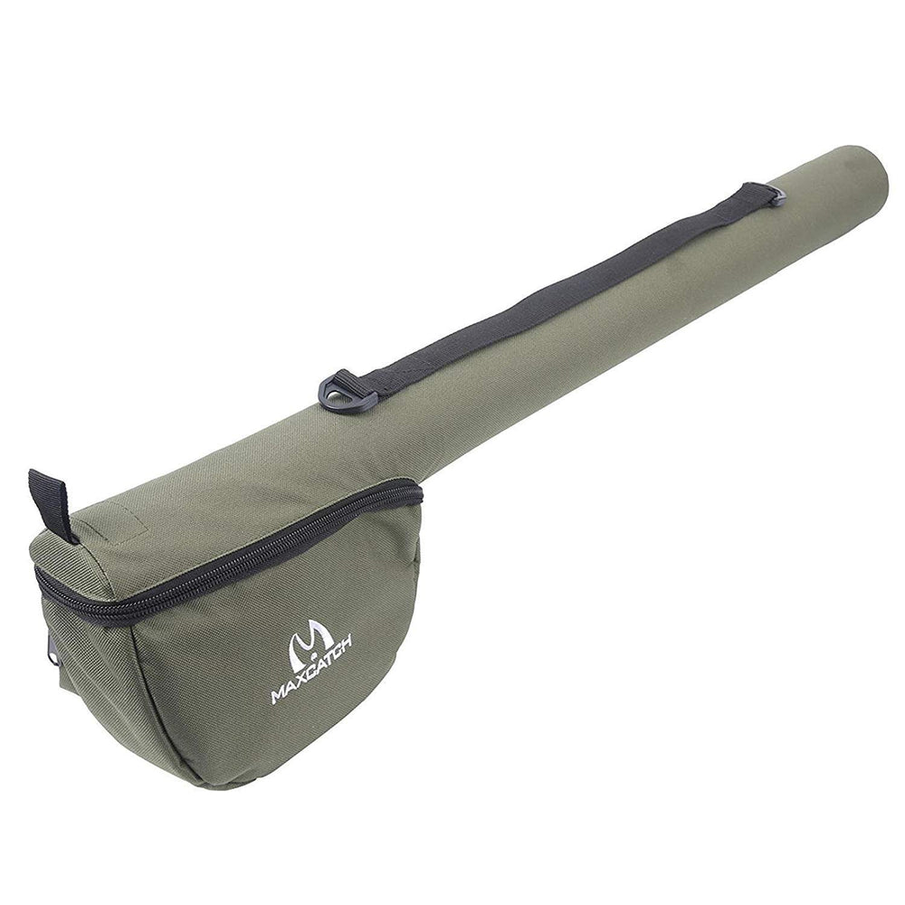 Green Maxcatch rod case with reel pouch – front view