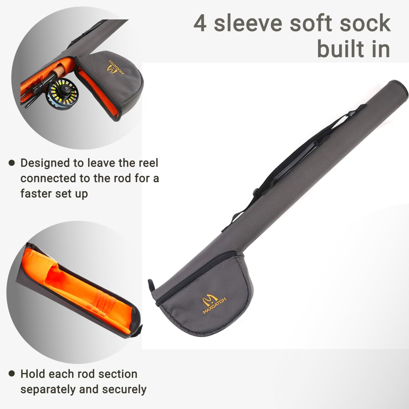 Interior reel pouch cushioned with soft synthetic fiber