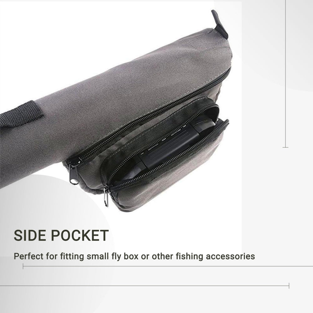 Fully extended length showing capacity for 9' 2-piece or 4-piece rods (57.6 inches)