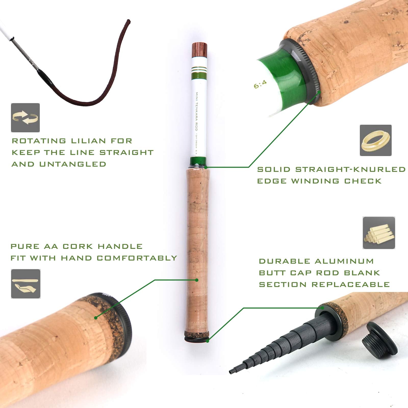 Maxcatch tenkara rod cork handle close-up for comfortable casting control and grip.