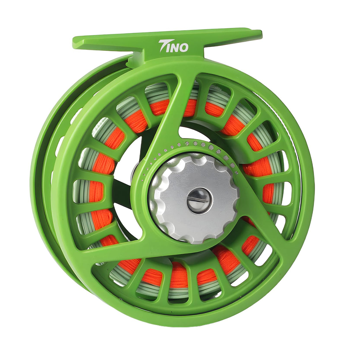 Maxcatch Tino reel front view shows the aluminum body for lightweight casting.