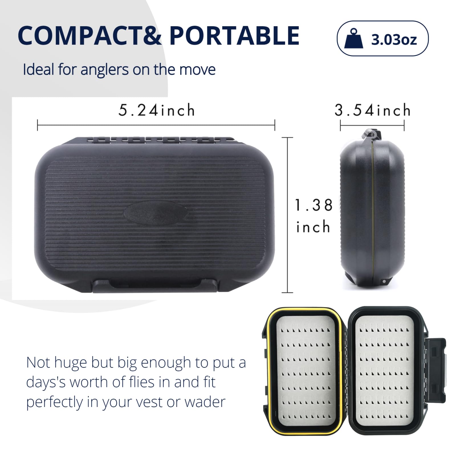 Side view of the waterproof fly box