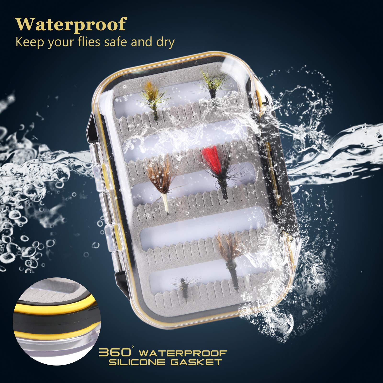 Maxcatch waterproof fly box keeps flies dry and organized in damp conditions.