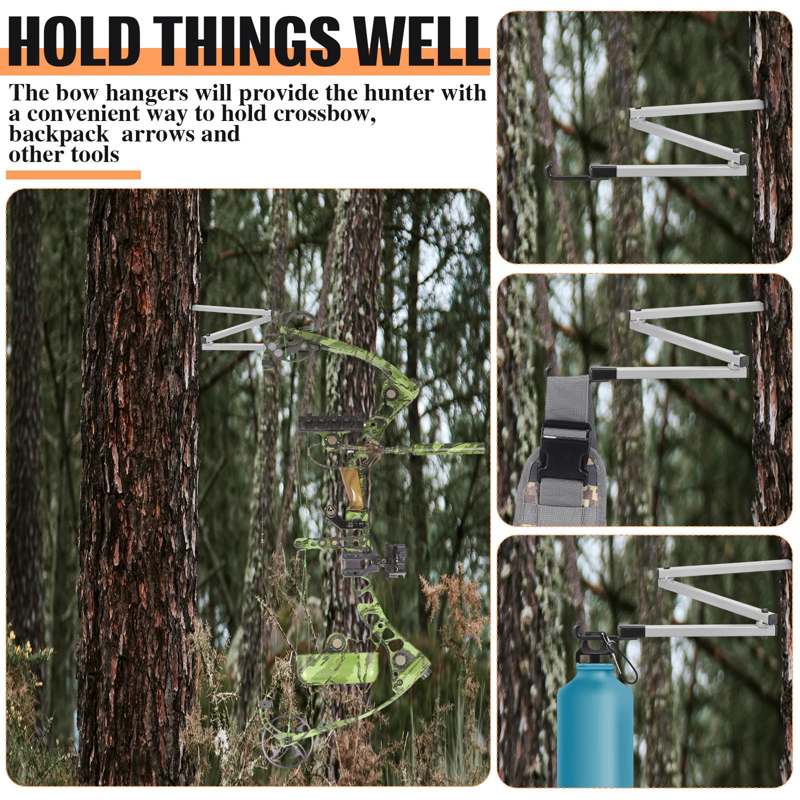 Maxcheck tree stand bow hanger in use, showing ready to hang organization.