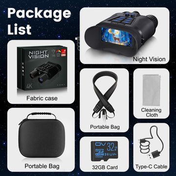 MAXDONE Night Vision Goggles complete kit with bag, cables, and 32GB card.