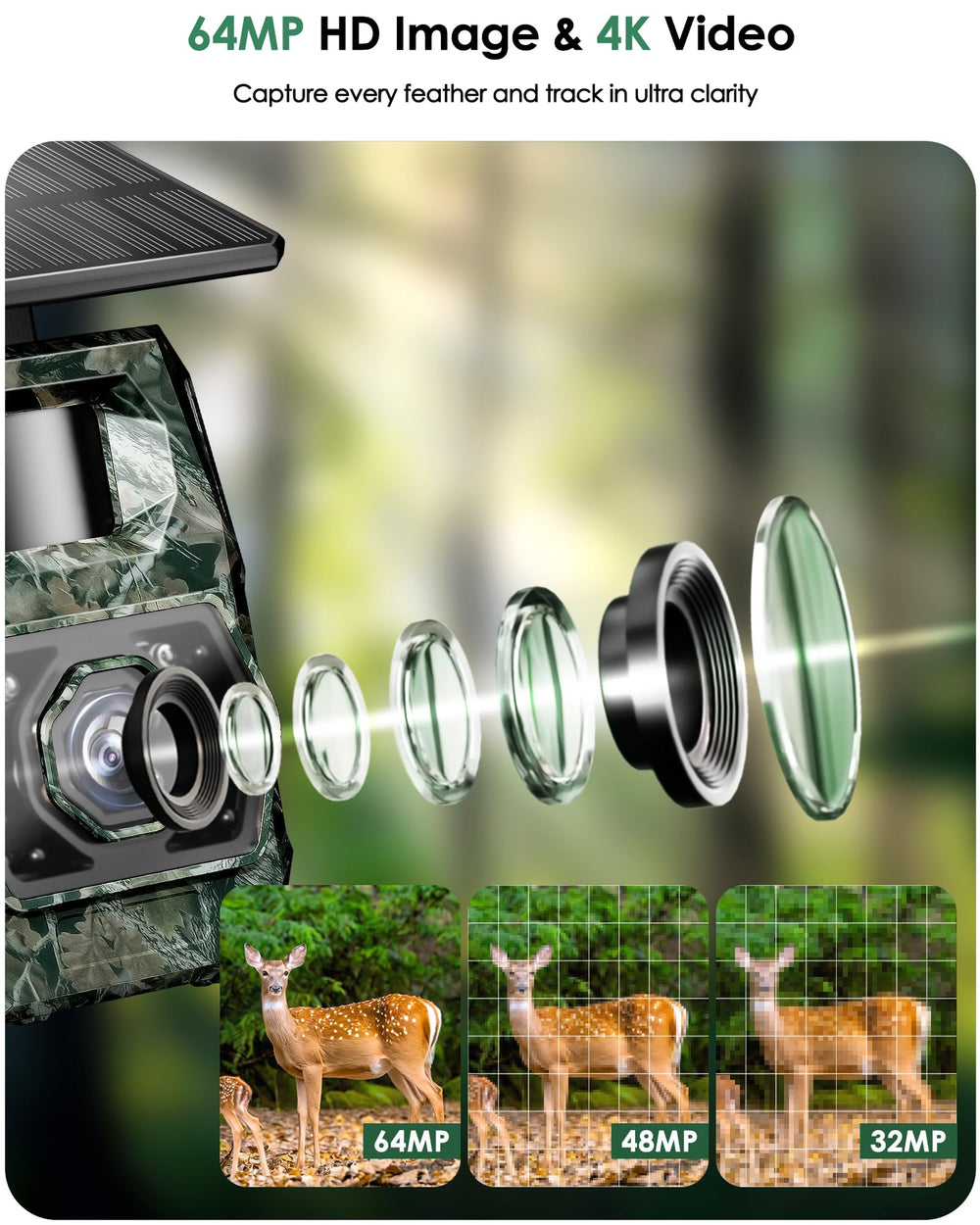 MAXDONE Solar Trail Camera 4K video and 64MP photos deliver crisp detail