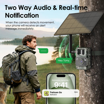 MAXDONE solar panel and 6000mAh battery powering the camera outdoors