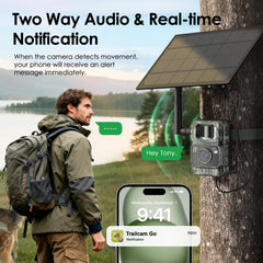 MAXDONE solar panel and 6000mAh battery powering the camera outdoors