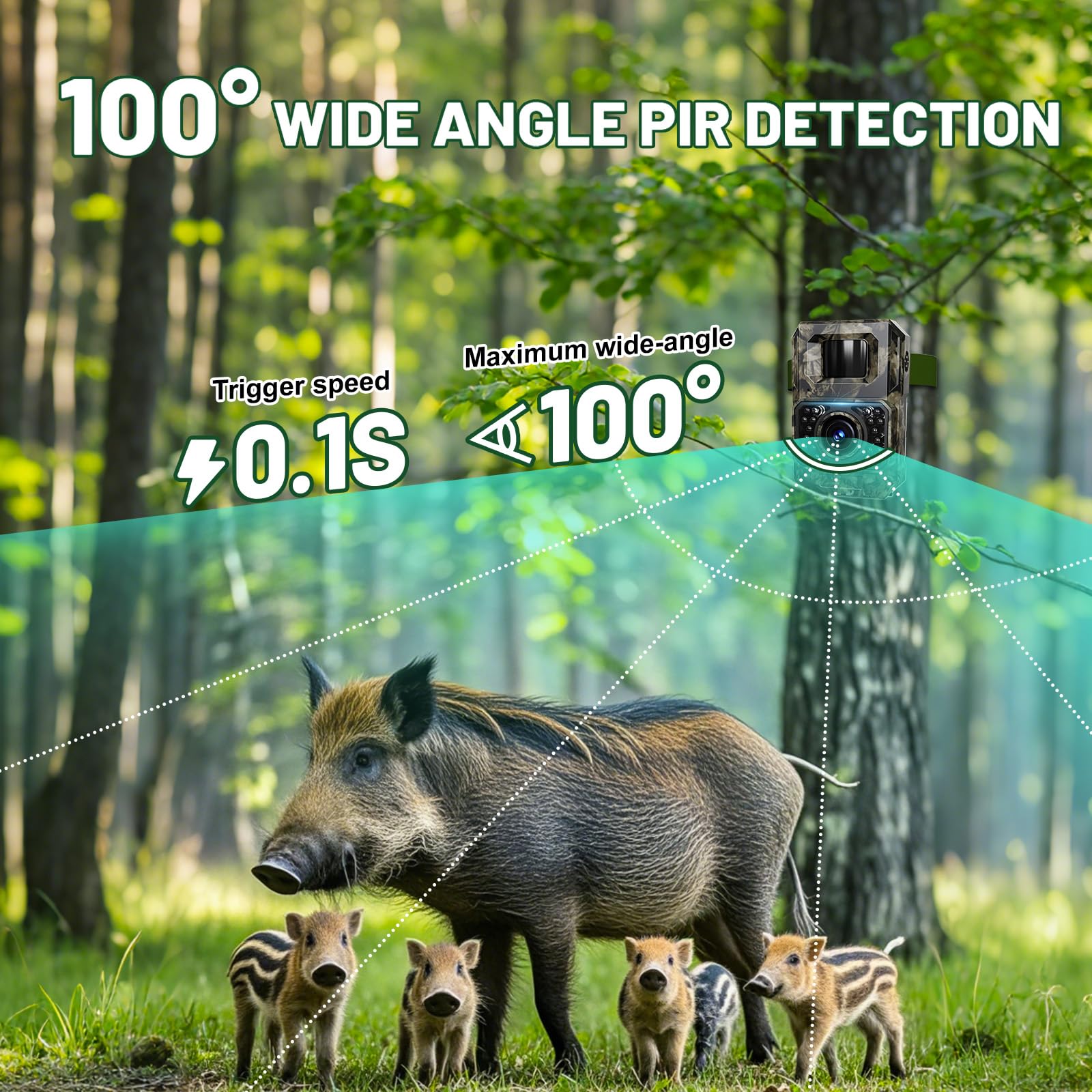 MAXDONE wide-angle view captures broad scenes up to 100 degrees for activity monitoring.