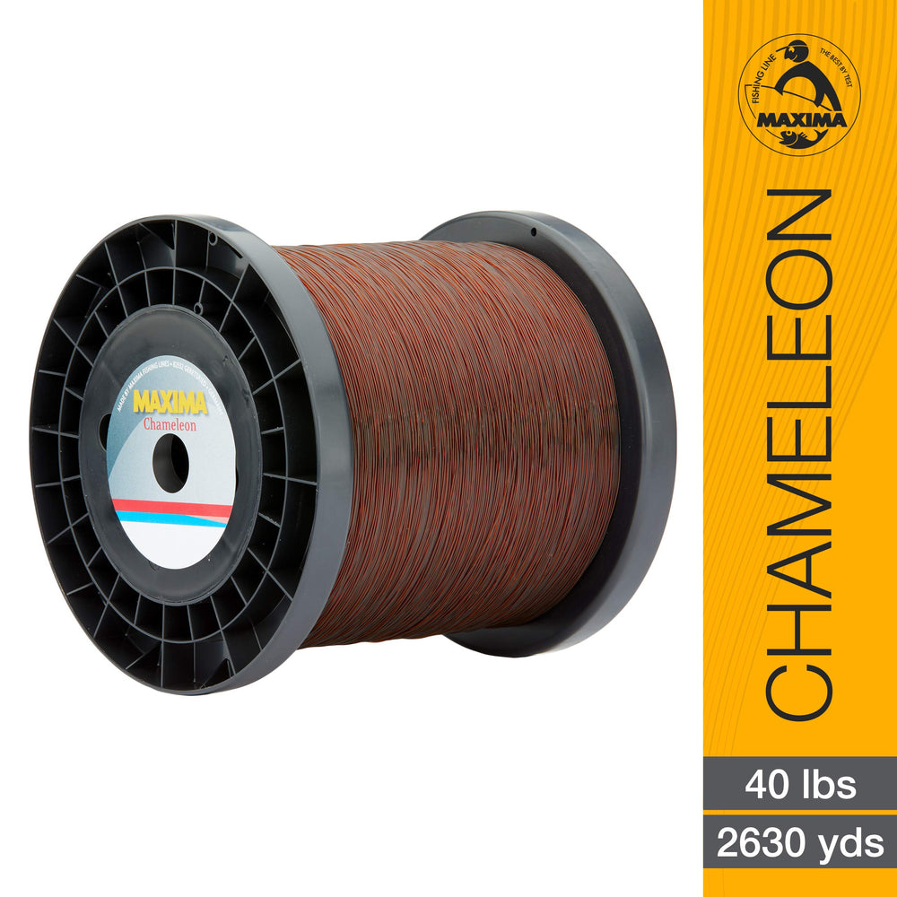 Maxima Chameleon line spool highlighting abrasion resistance for rugged fishing conditions