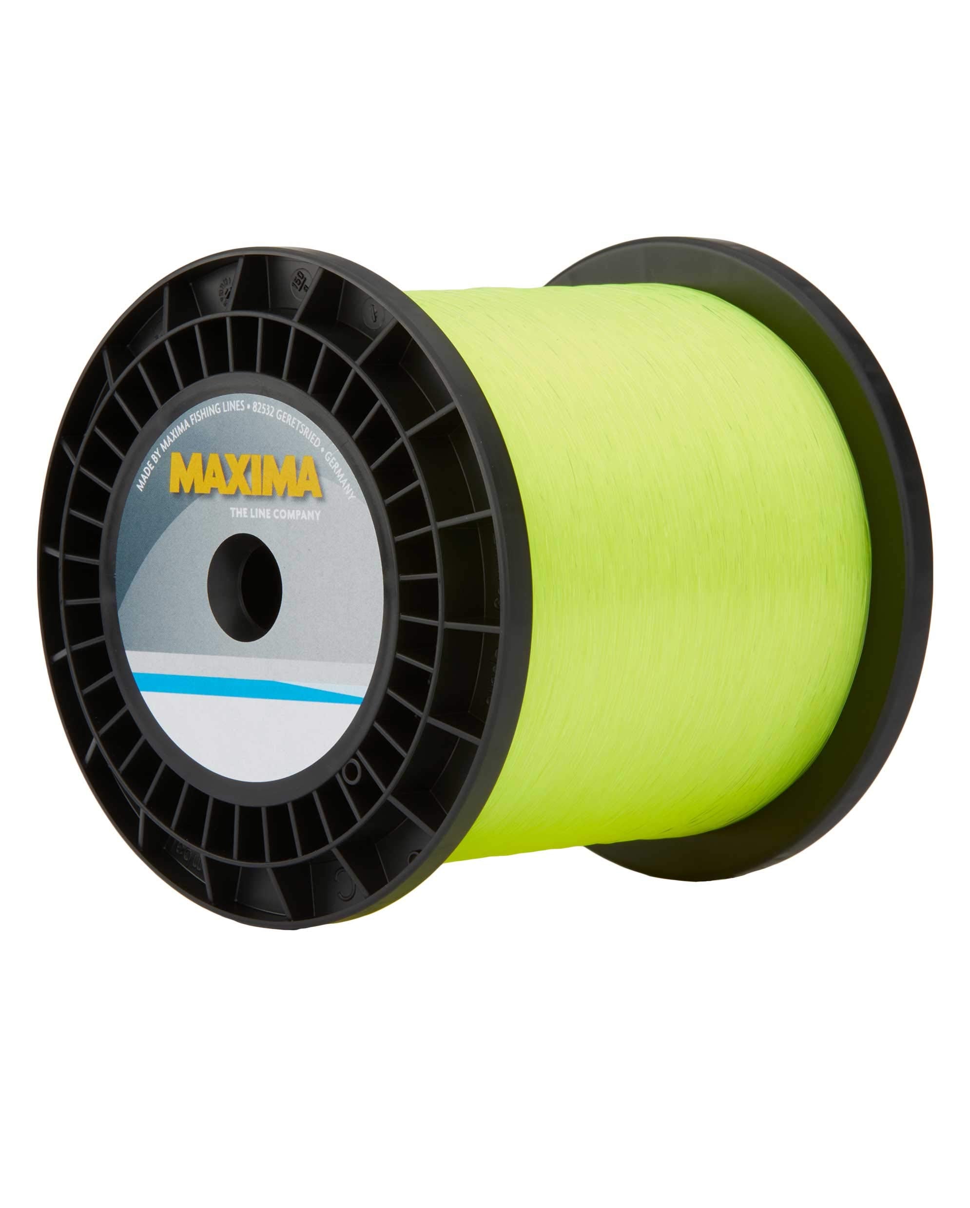 Maxima HV line yellow spool shown in full view, ideal for drift fishing visibility.