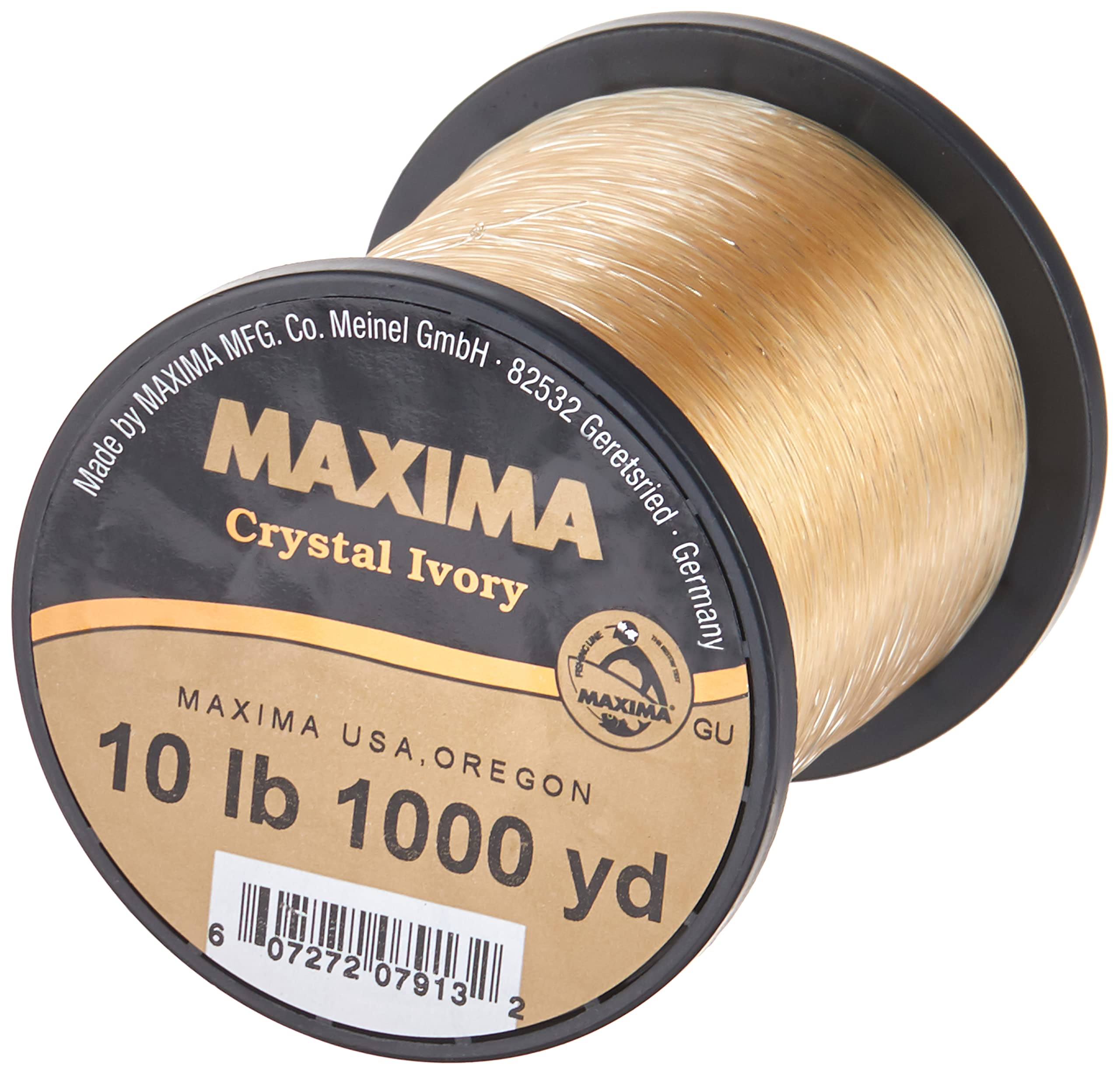 Maxima line spool golden color closeup for easy tracking on the water.