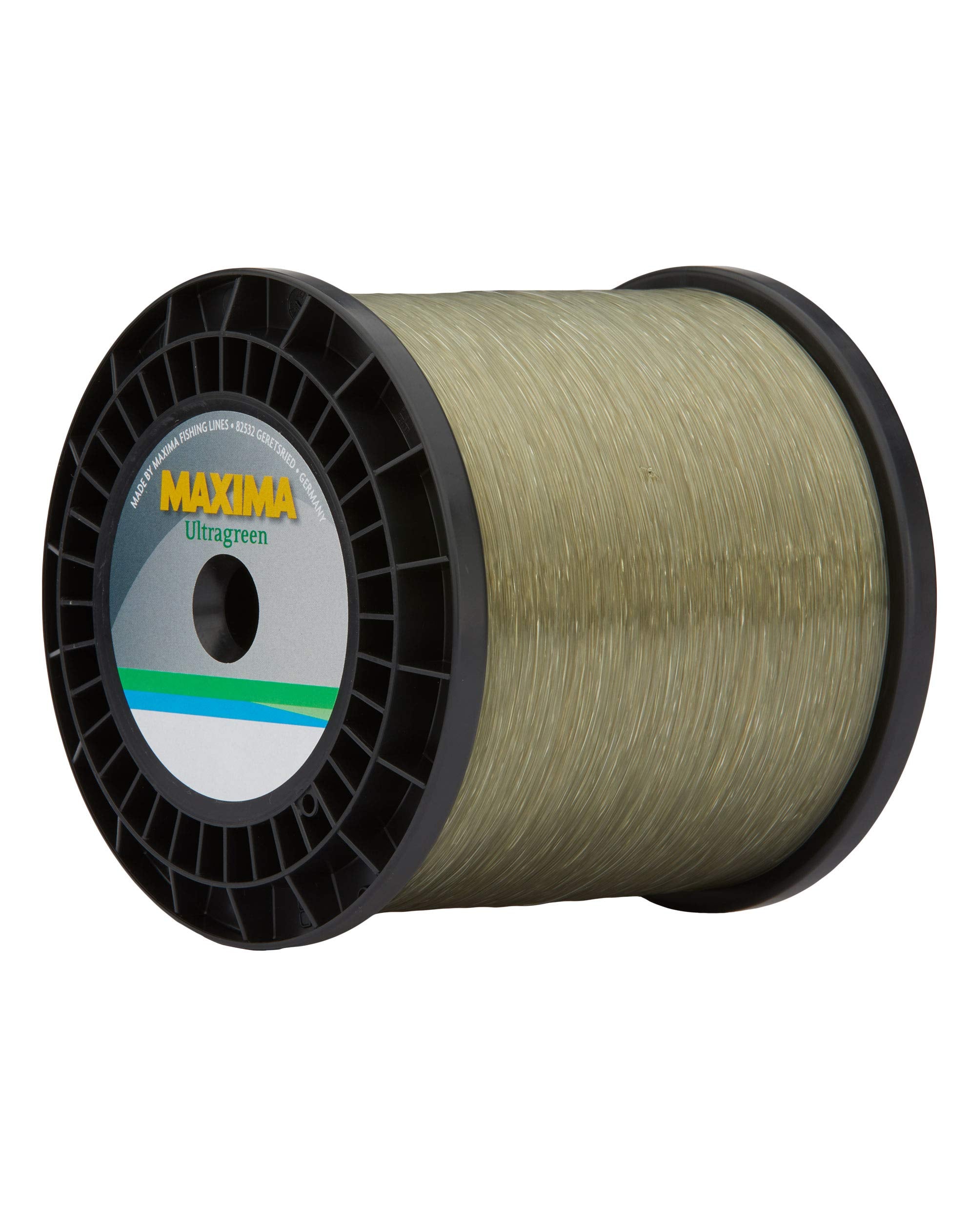 Maxima Ultragreen Service Spool closeup highlighting high strength for tough fishing conditions.