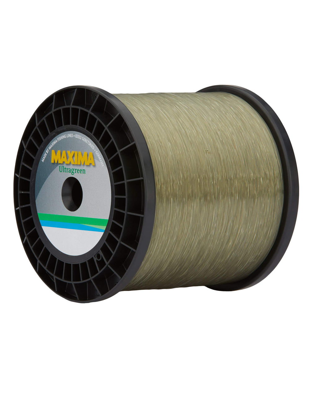 Maxima Ultragreen Service Spool closeup highlighting high strength for tough fishing conditions.