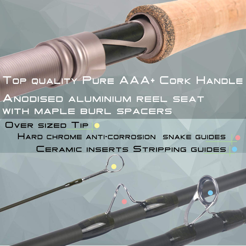 Anodized reel seat with Maple Burl spacers on Aspire rod