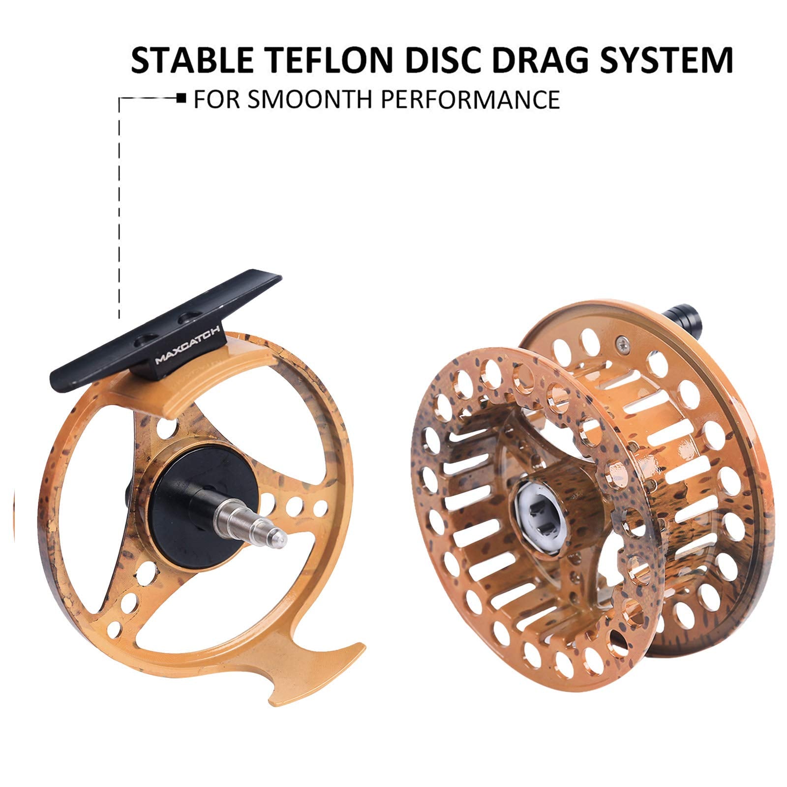 M MAXIMUMCATCH ECO large arbor reel color Silver enhances visibility on the water.