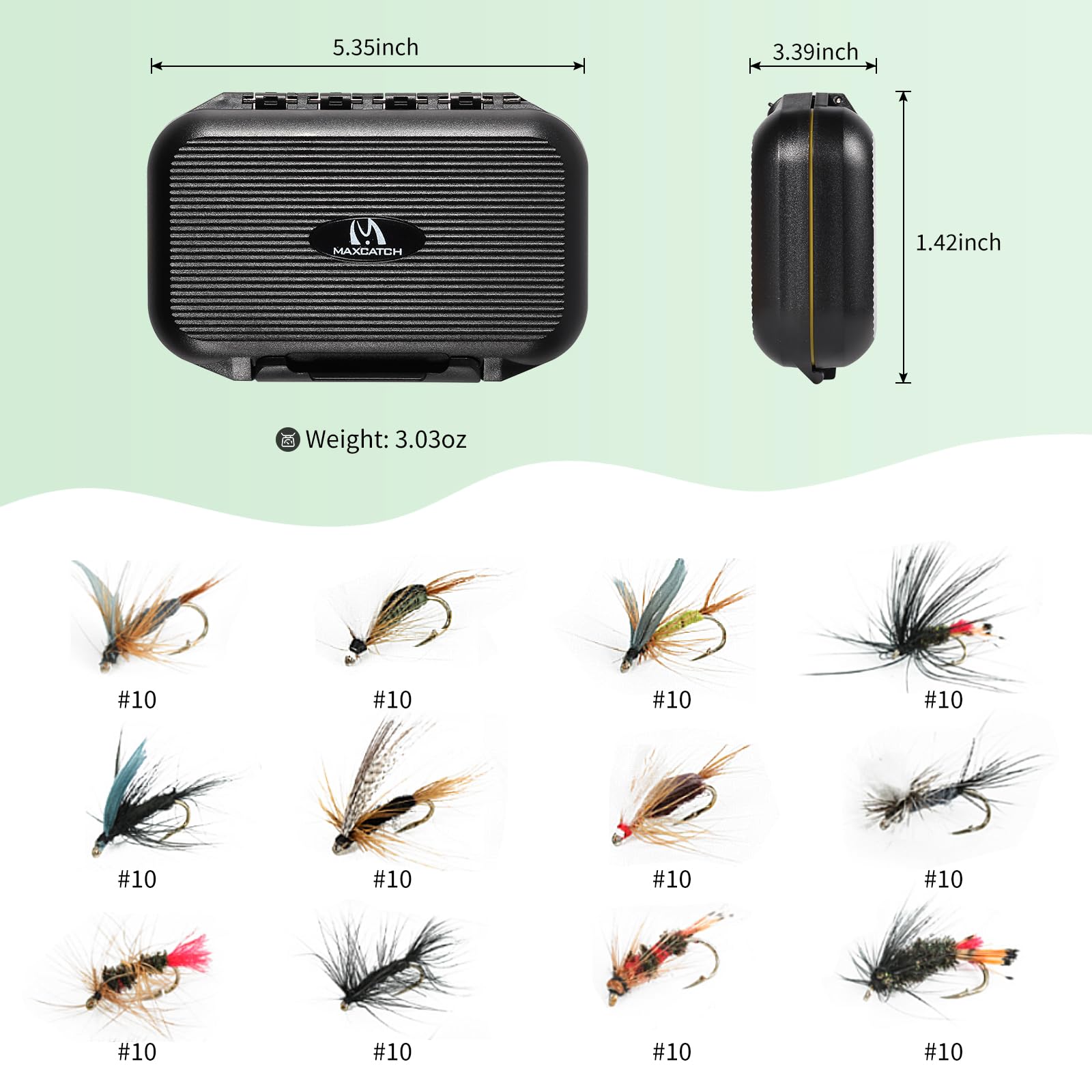 M MAXIMUMCATCH Extreme hand-tied flies box for versatile fishing options.