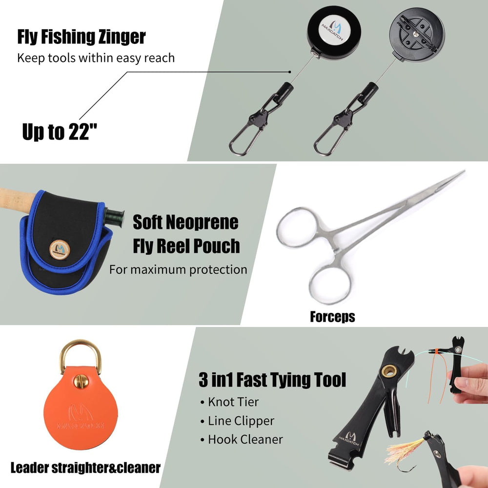 Maximumcatch Premier waterproof fly box with 12 flies keeps gear organized.