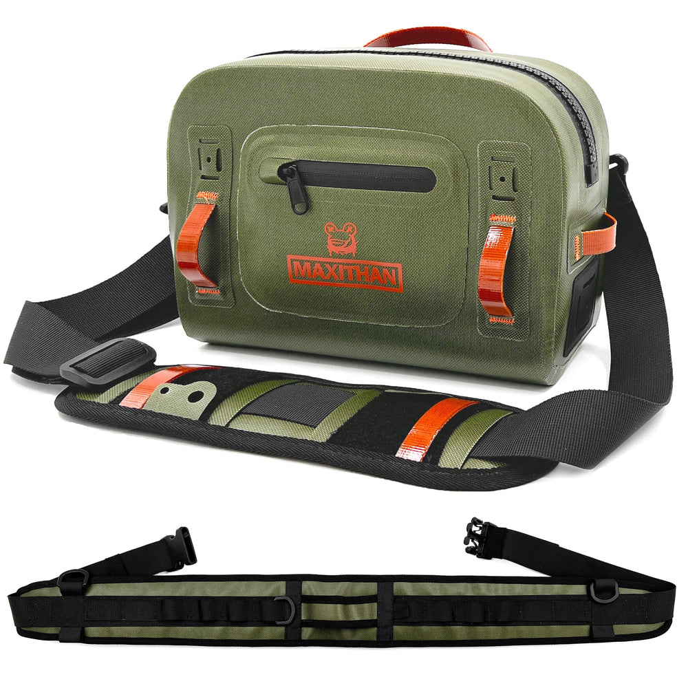 MAXITHAN Lehigh Crossing front view showing waterproof waist pack for hands-free casting.