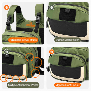 MAXITHAN Whitewater chest pack rear backpack with zippered compartments for extra tackle and snacks