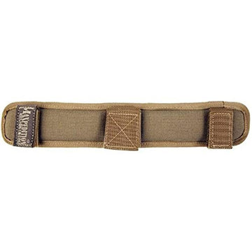 Maxpedition 1.5-inch shoulder pad in khaki with breathable mesh lining and non-slip grip.