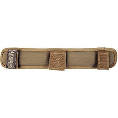 Maxpedition 1.5-inch shoulder pad in khaki with breathable mesh lining and non-slip grip.